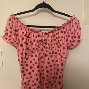 Ardene Pink Strawberry Print Off-Shoulder Blouse